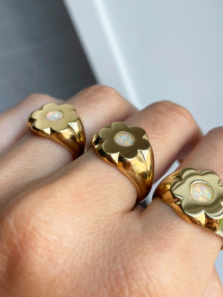 Opal Daisy Signet Ring